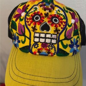 Embroidered sugar skull cap